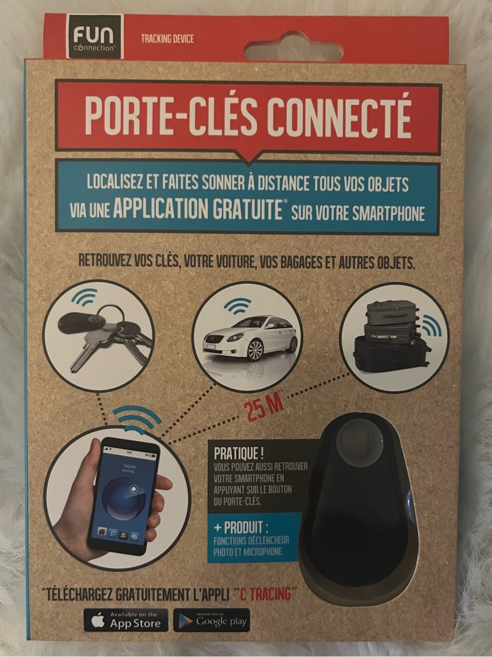 FUN Connection Tracking Device For Keys, Car and Luggage/ Porte-Clés Connecté